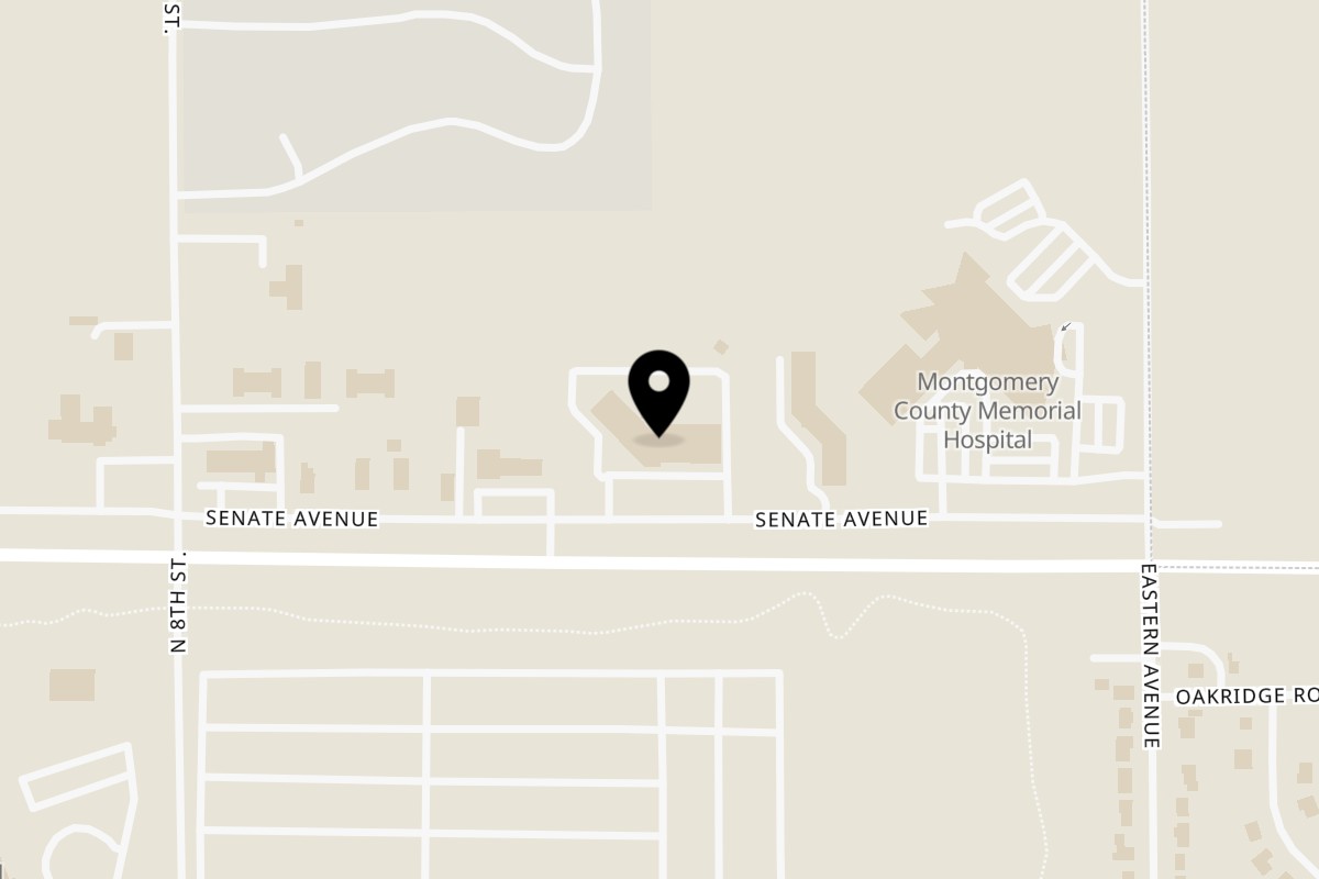 Map showing the location of Stadium 34 on 1200 Senate Ave in Red Oak
